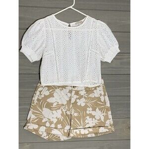 Gianni Bini White  Eyelet Shirt M Old Navy  Shorts 2 Summer Outfit Bundle Lot